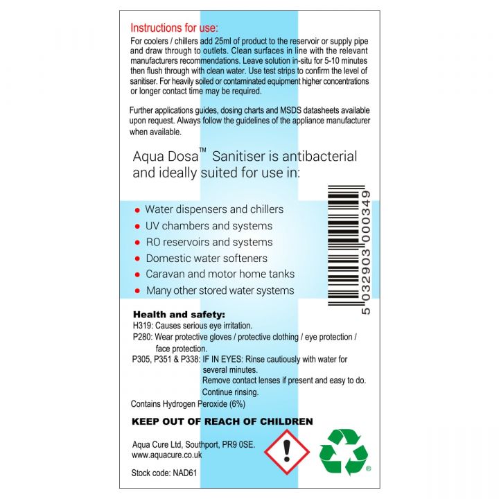 Aqua Dosa Plus Sanitising Fluid 6% Hydrogen Peroxide 1 Litre Bottle Instructions
