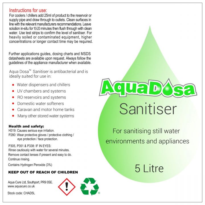 Aqua Dosa Sanitising Fluid 3% Hydrogen Peroxide 5 Litre Drum Instructions